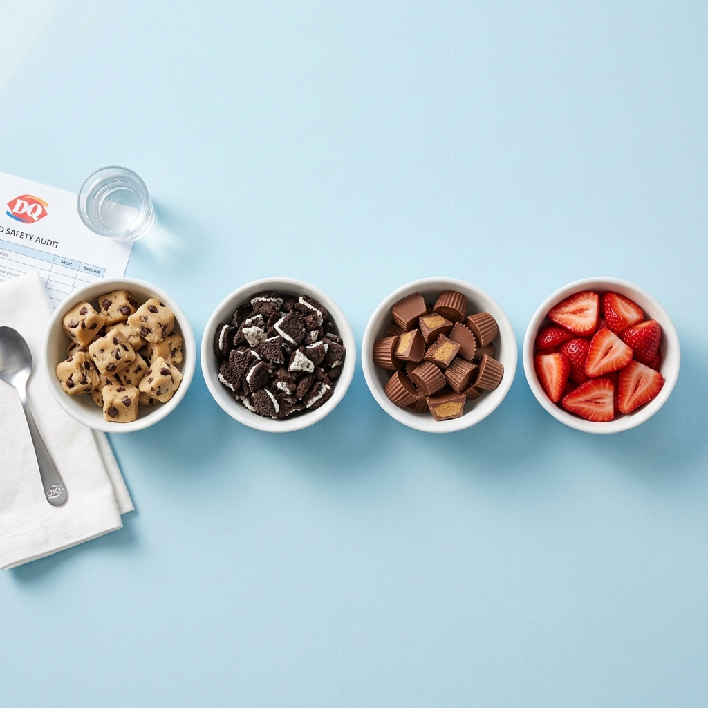 A close-up of Blizzard mix-ins: Oreos and candy—the safest options for prenatal treats due to their low moisture and shelf-stability.
