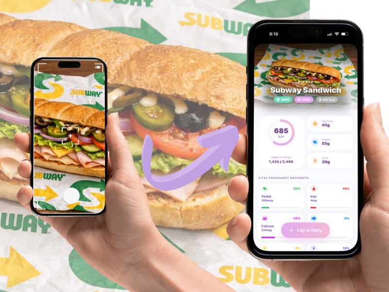App showing safety analysis of a Subway sandwich