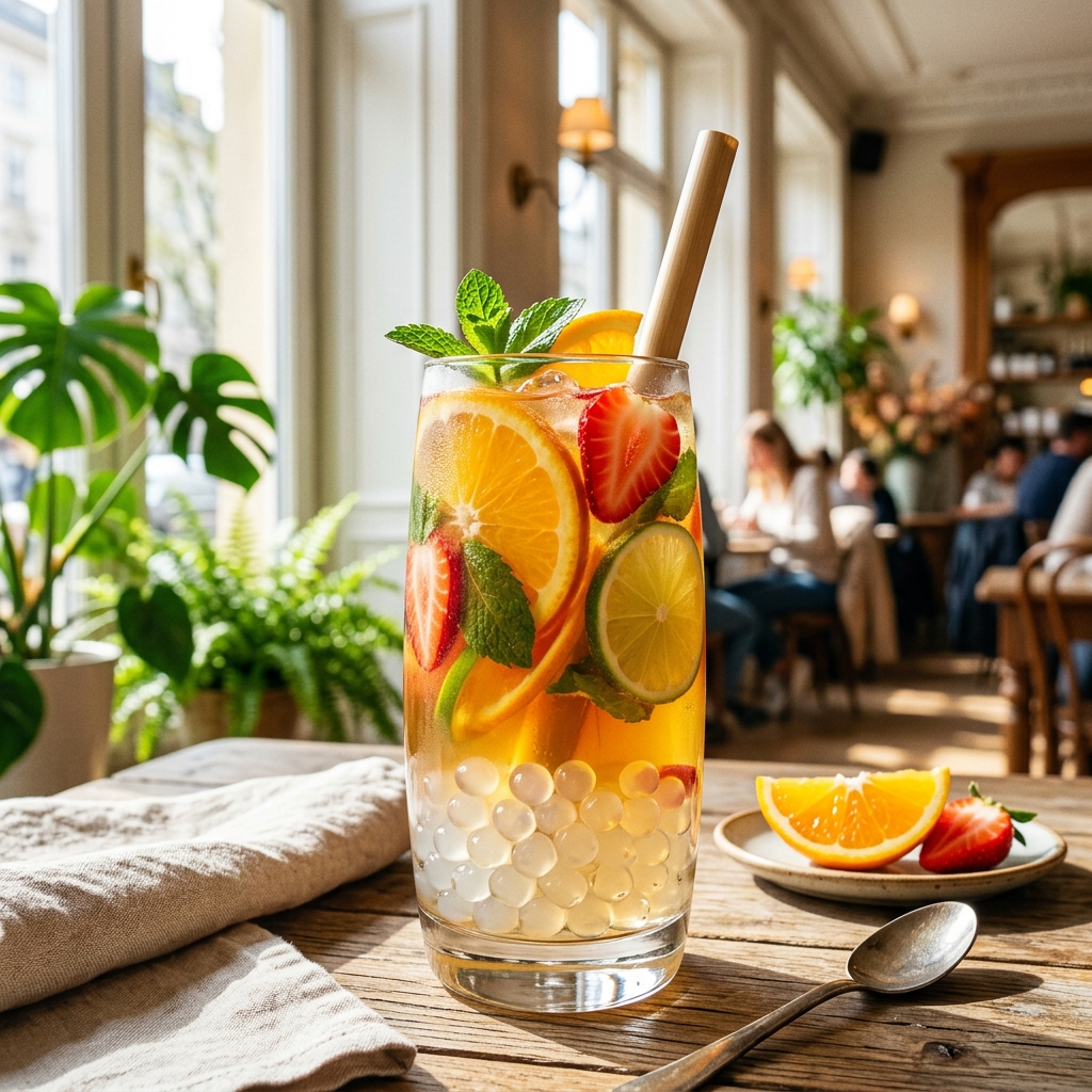 A fresh fruit bubble tea alternative with low sugar.