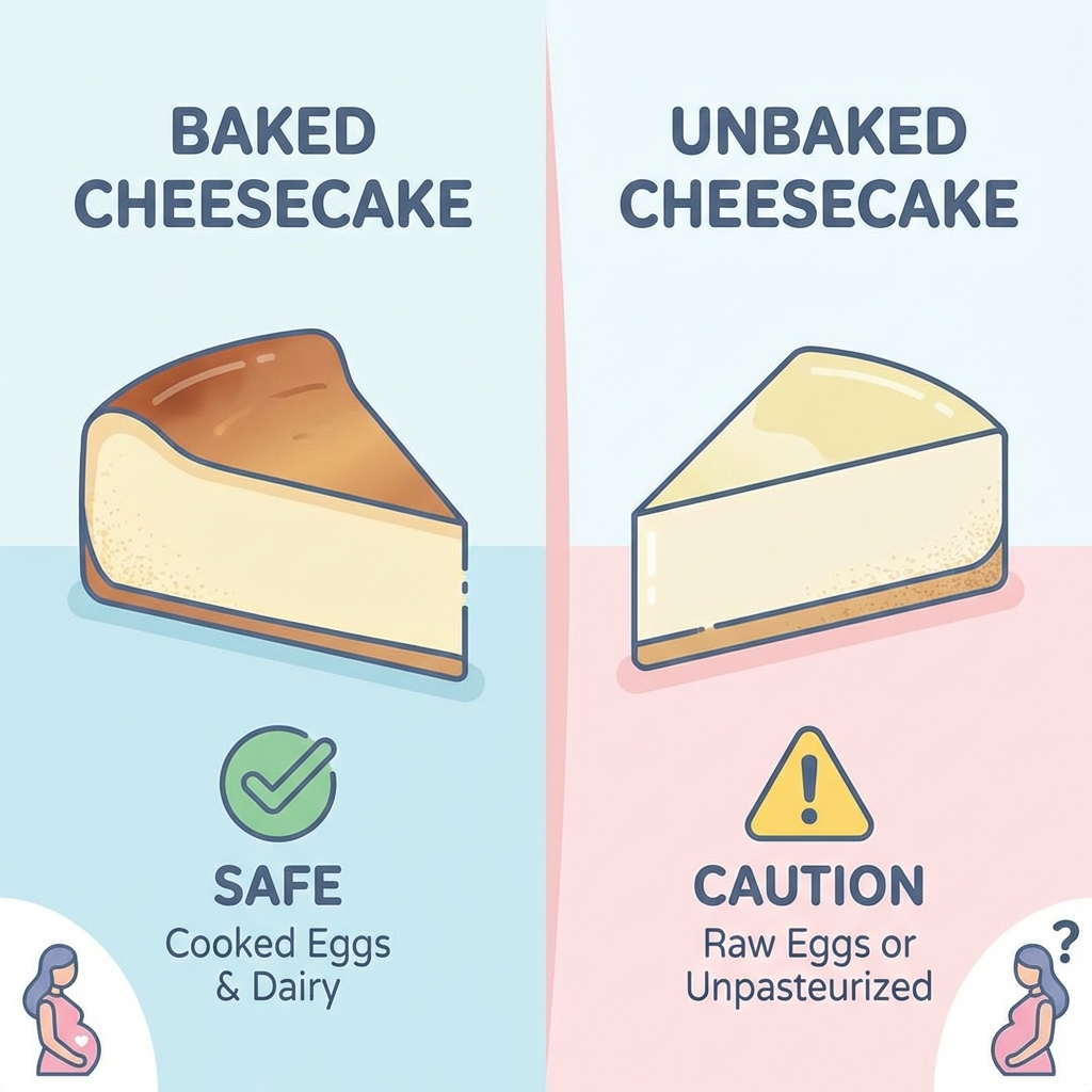 Baked vs unbaked cheesecake safety during pregnancy