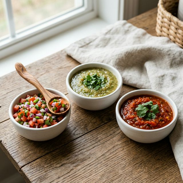 Fresh salsa and guacamole toppings at a clean Mexican food counter for pregnancy-safe ordering.