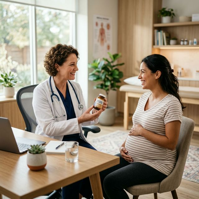 Doctor discussing supplements with a pregnant woman