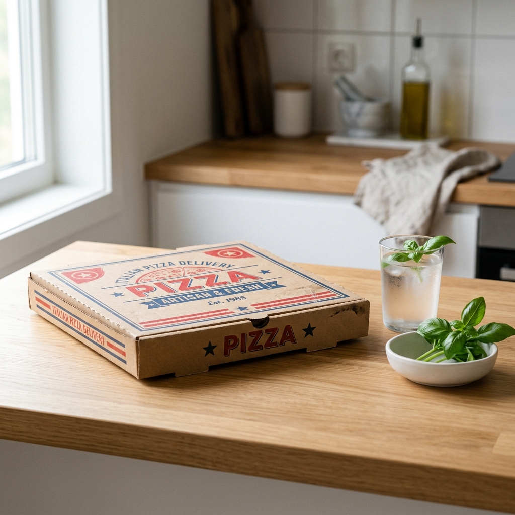 A Domino's pizza box on a clean counter—freshness and temperature are key for pregnancy safety.