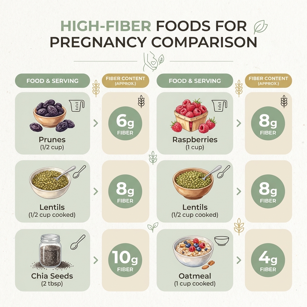 High fiber foods comparison chart showing fiber content per serving