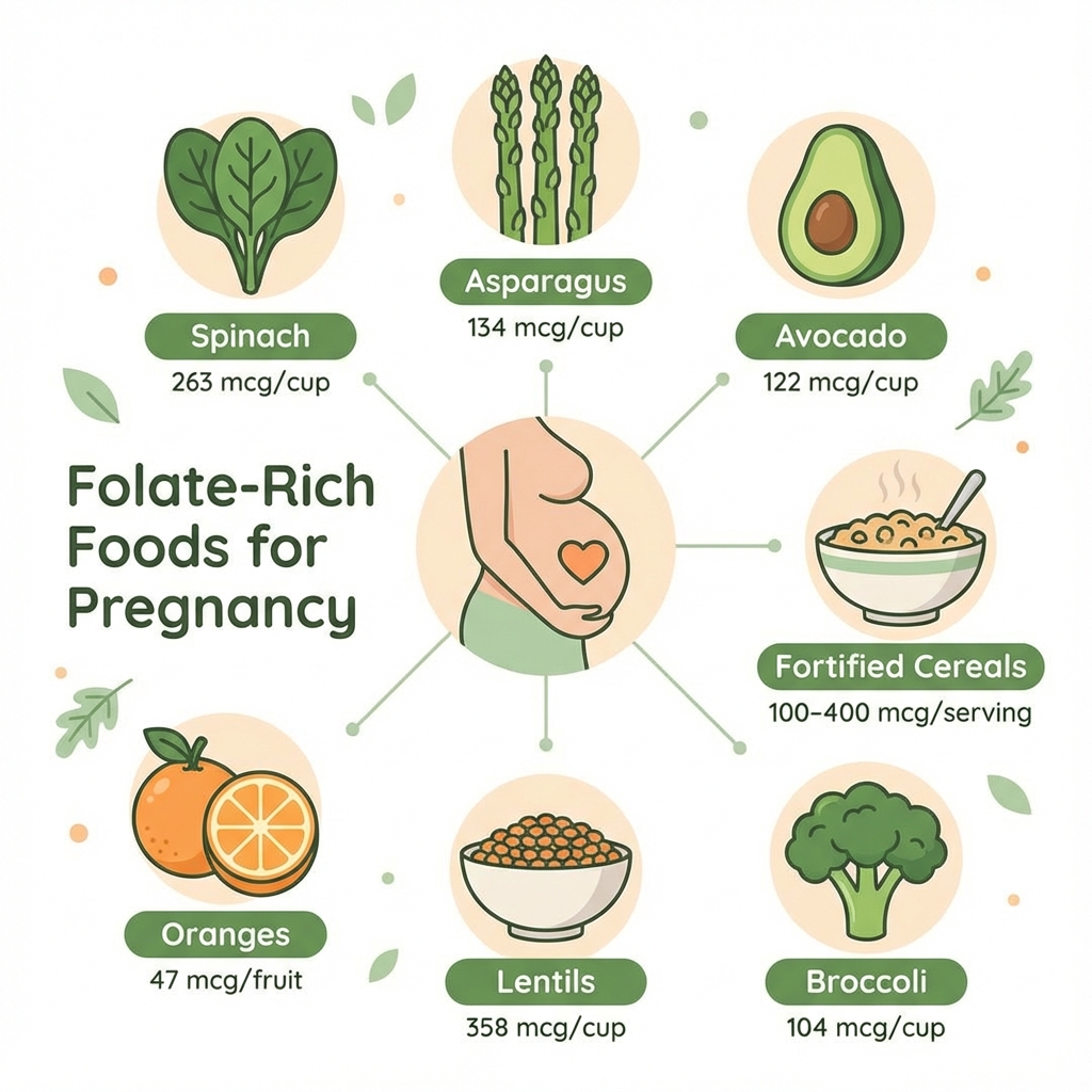 Folate-rich foods infographic for pregnancy