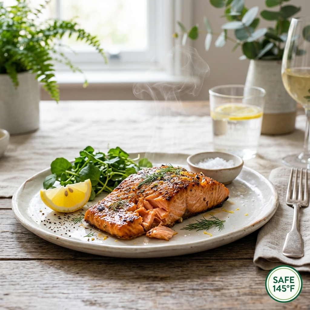 A steaming fillet of hot-smoked salmon—this is the pregnancy-safe choice.