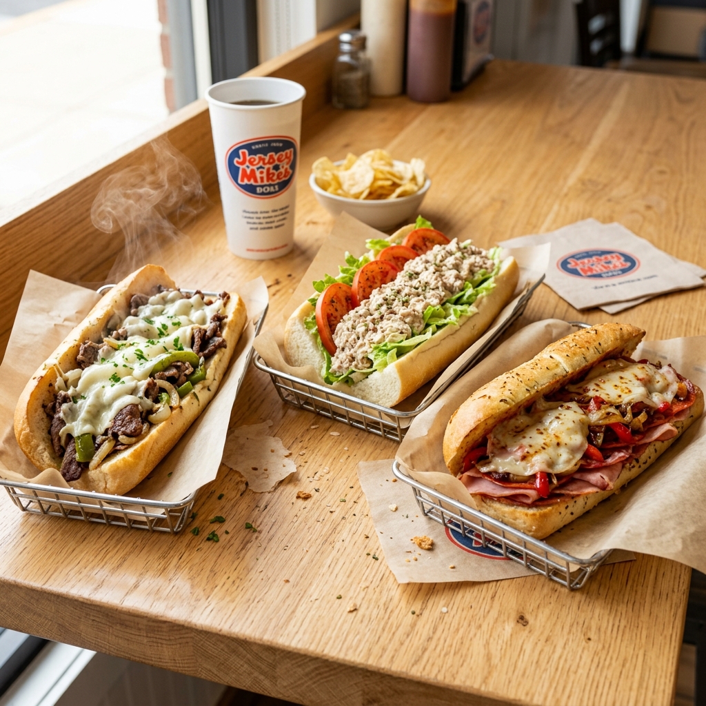 A premium Italian sub from Jersey Mike's, piled high with fresh meat and vegetables, representing the ultimate pregnancy craving.