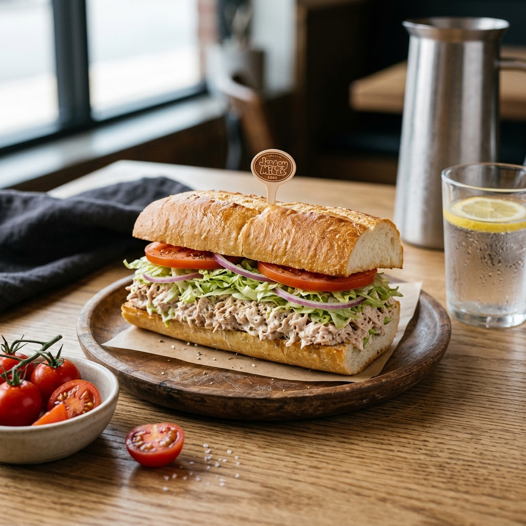 A shot of the Jersey Mike's Tuna Sub—a safe alternative for pregnancy when you want to avoid deli meats.