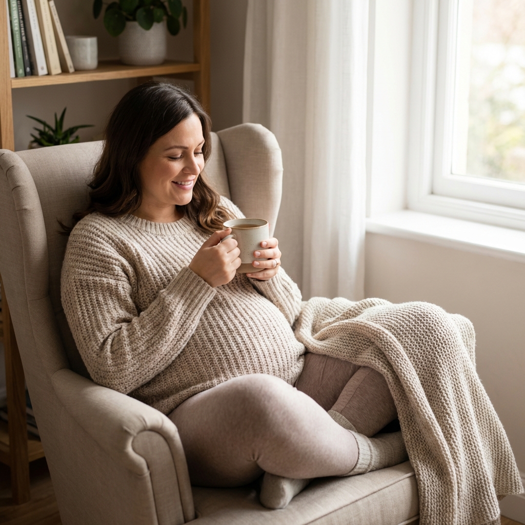 Relaxed pregnant woman drinking tea