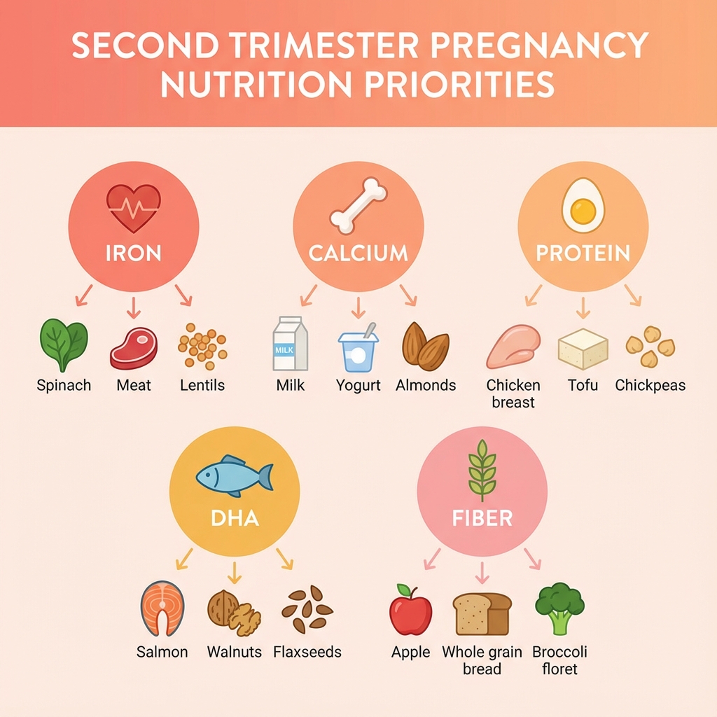 Second trimester nutrition priorities infographic